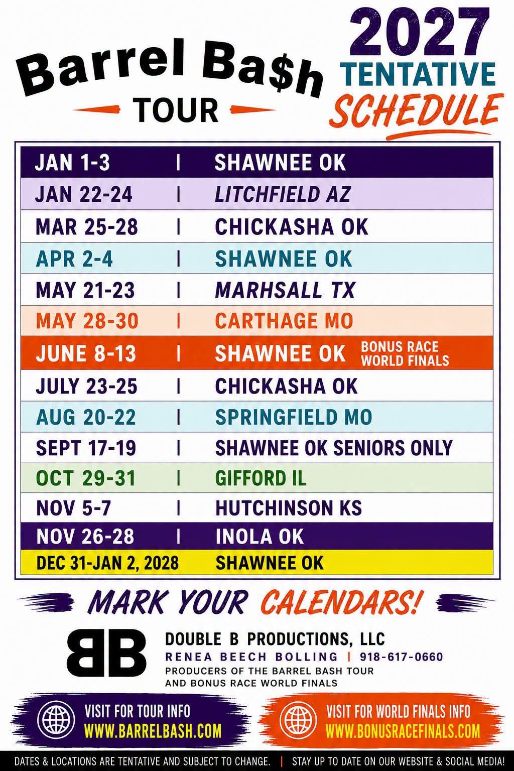 2027 Barrel Bash calendar