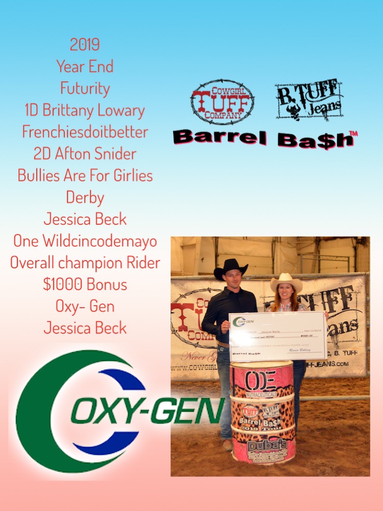 Futurity and Derby year end Barrel Bash champs